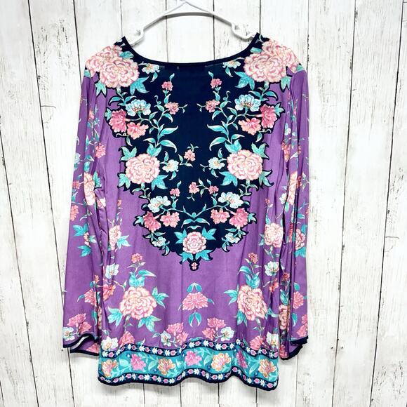 Tolani Collection Floral Print Top Women's M V-Neck Long Sleeve Modal Peasant - Picture 5 of 5